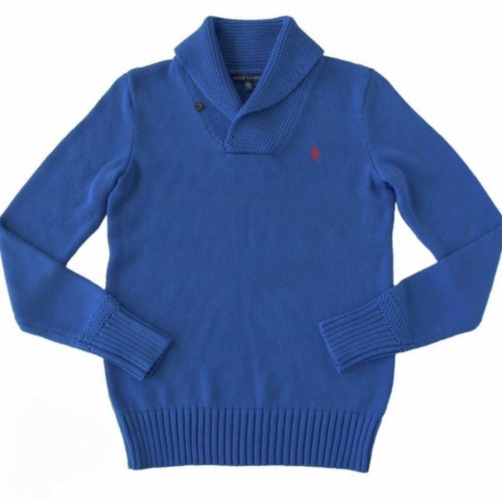 Ralph Lauren Shawl Collar Fisherman Sweater Blue NWOT